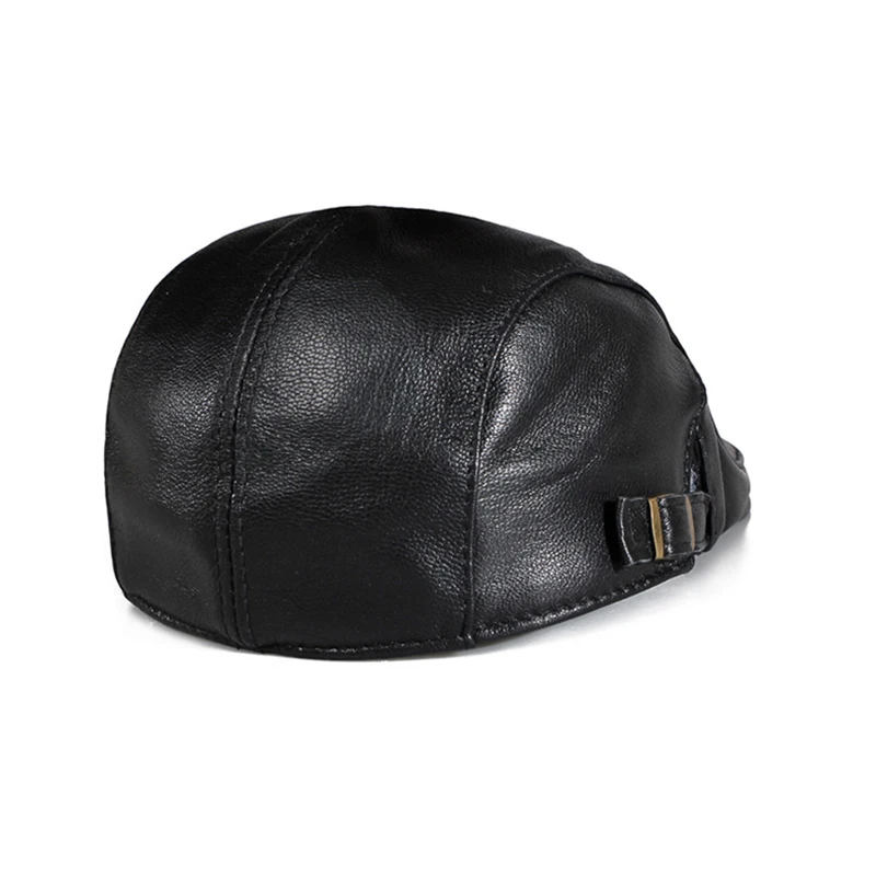 Autumn Winter Real Full Grain Sheep Leather Octagonal Beret Cap For Men Retro Fashion British Style Newsboy Hat Artist Visor