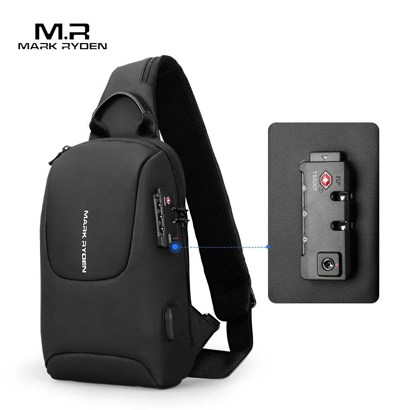 Mark Ryden-bolso cruzado TSA Lock para hombre, morral de hombro impermeable con carga USB, bandolera de mensajero para viaje corto