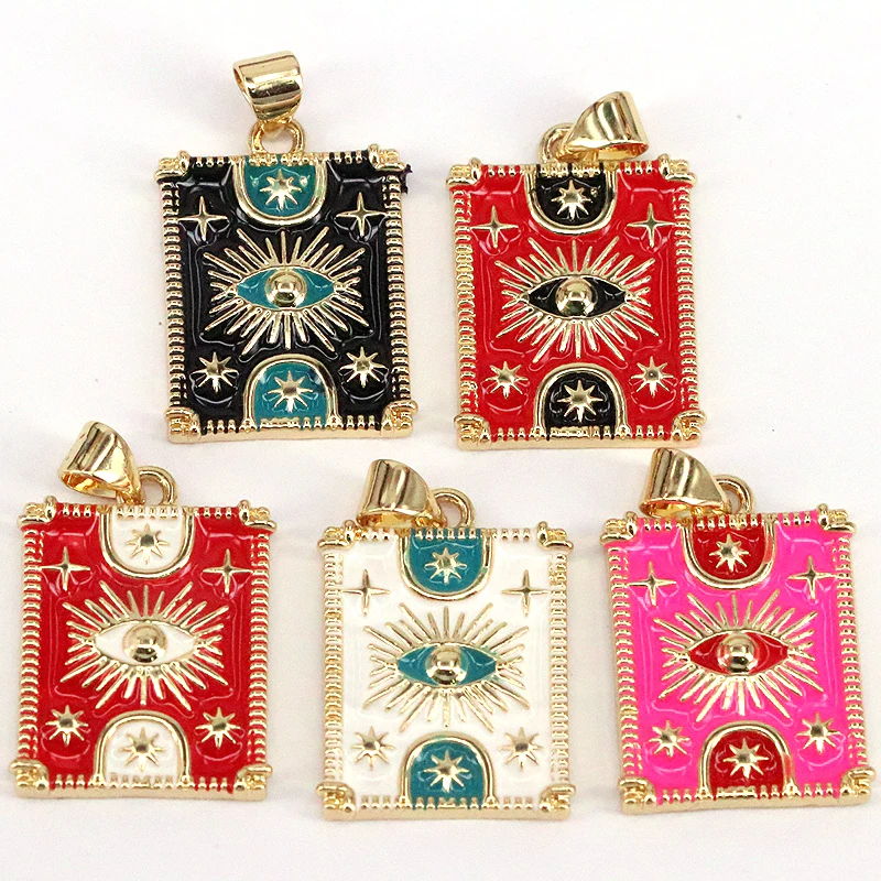 

10Pcs Fashion colorful enamel metal brass eyes design rectangle charms pendants jewelry for necklace making