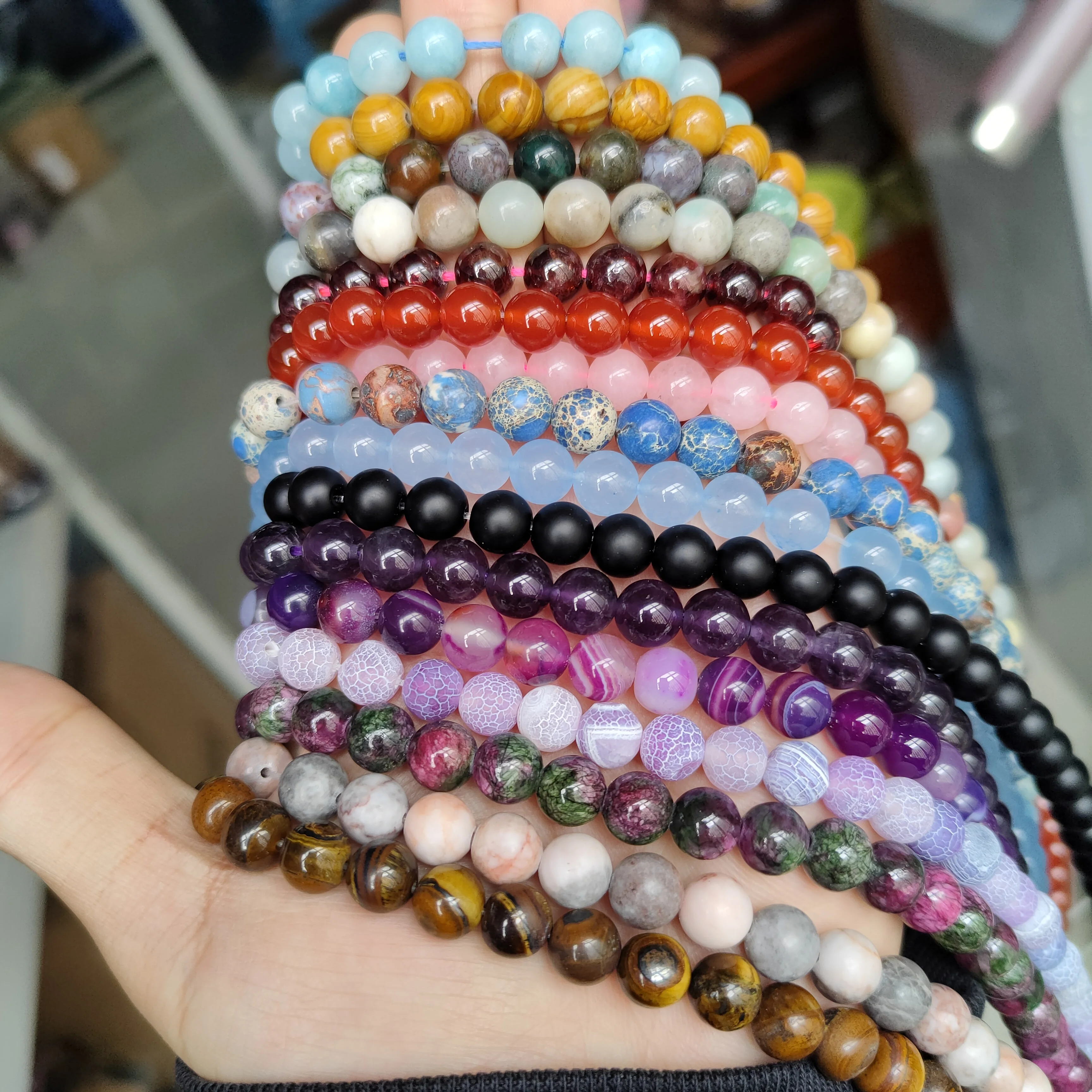 Natural Round Tiger Eye Amazonite Amethysts Turquoises Agates Garnet Spacer Loose Stone Beads For Jewelry Making DIY Bracelet image 3