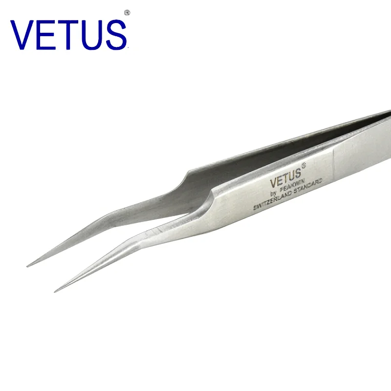 VETUS ST-17 (115mm) High Precision Tweezers Stainless Steel Non-magnetic Acid-proof Pincers  Eyelashes Beauty Manicure Tools