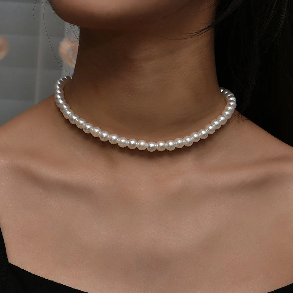 YWZIXLN 2021 Trend Elegant Jewelry Wedding Big Pearl Necklace For Women Fashion White Imitation Pearl Choker Necklace N0179