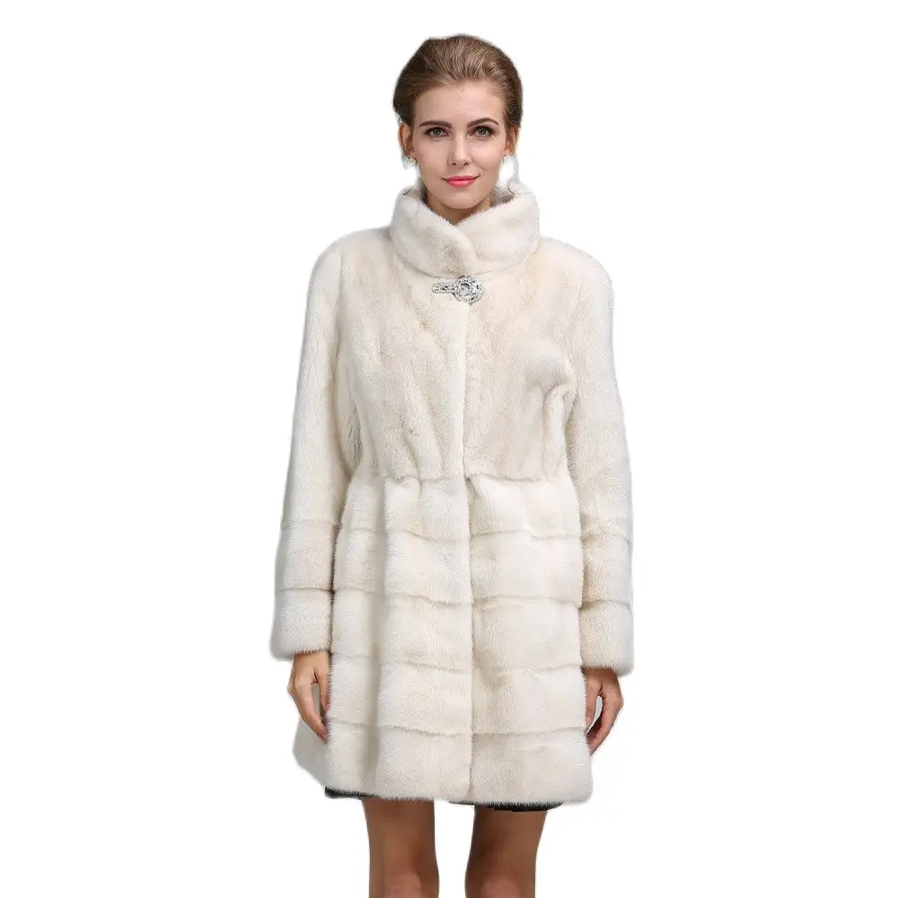 Demure Creamy White Real Fur Coat Ladies Modest Overcoat Mink Fur Fabulous Clothes