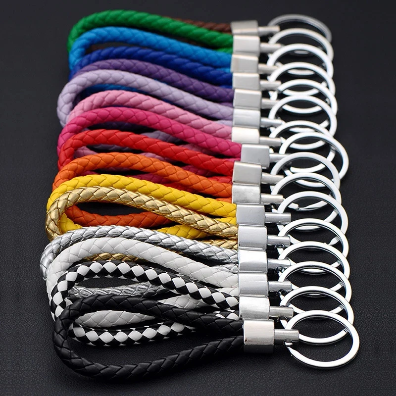 Unisex Car Pendant Woven Rope Key Ring Braided Keychain PU Leather Bag DIY