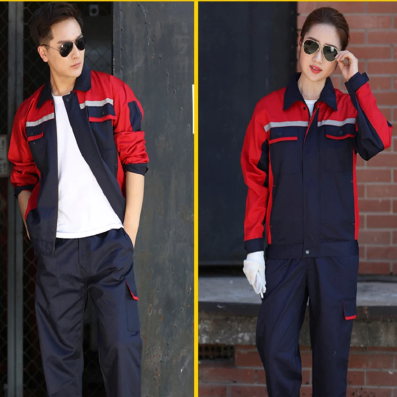 مجموعة ملابس العمل بدلة لحام طويلة الأكمام ملابس العمل مجموعة العمل الميكانيكية مقاومة للاهتراء إصلاح مصنع الهندسة المآزر