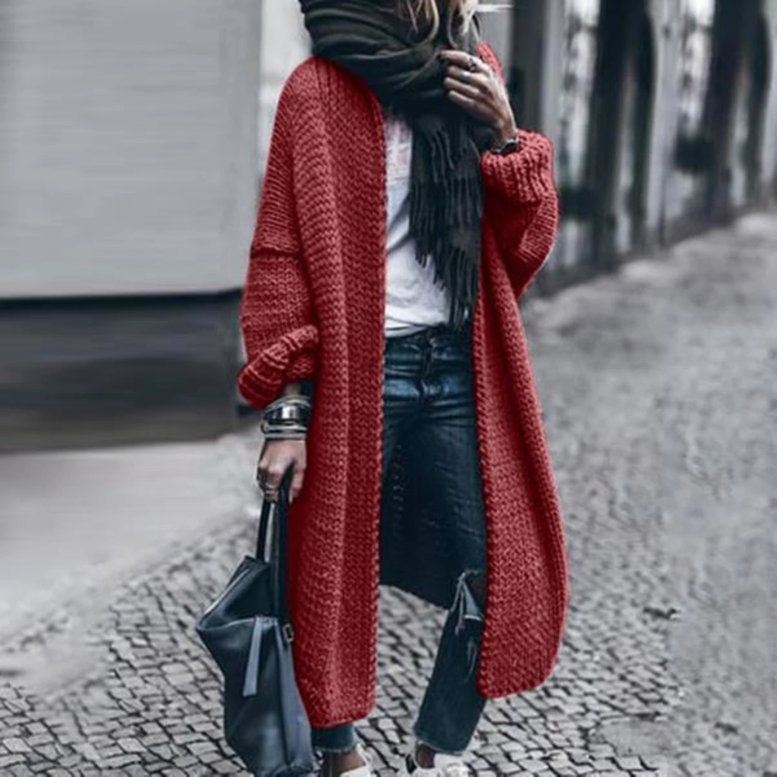 Thick Knit Sweater Women Winter Long Sleeve Knitted Open Front Sweater Cardigan Mid-length Coat Jumpers Sweater Streetwear