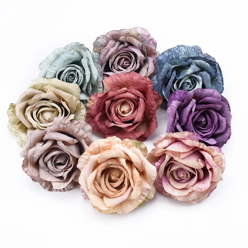 

5 Pieces 10cm Rose Heads Fake Flowers Home Decoration Accessories Christmas Wedding Scrapbooking Garlands Candy Box Diy Festival