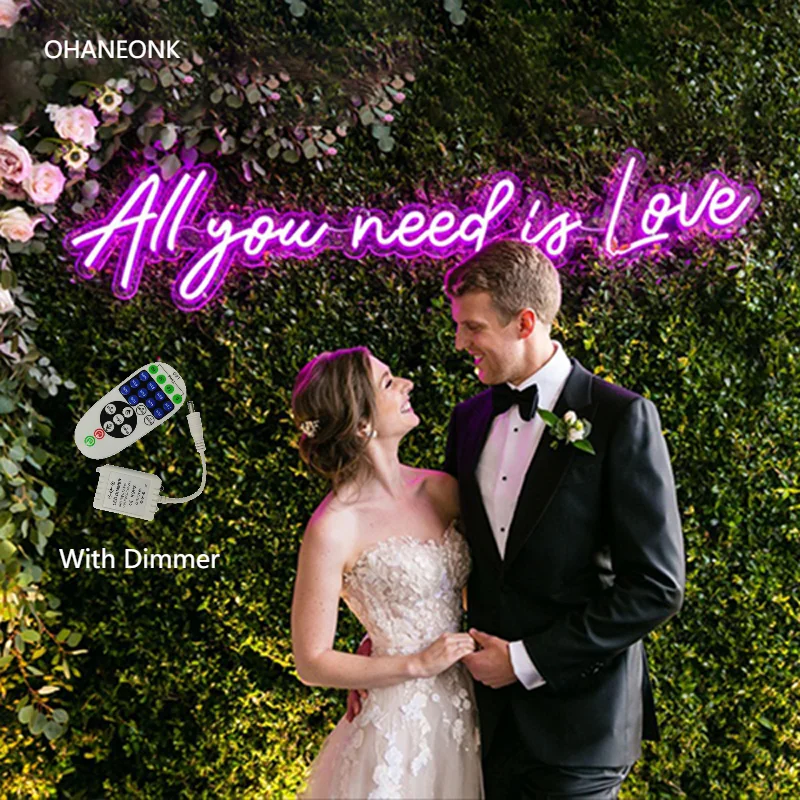 OHANEONK All You Need is Love LED Neon Sign Light name Personalized with Dimmer Neon Custom For Party Wedding Home Decorative