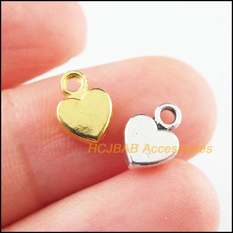 50Pcs Retro Tibetan Silver Tone Gold Color Tiny Heart Charms Pendants 6.5x9mm