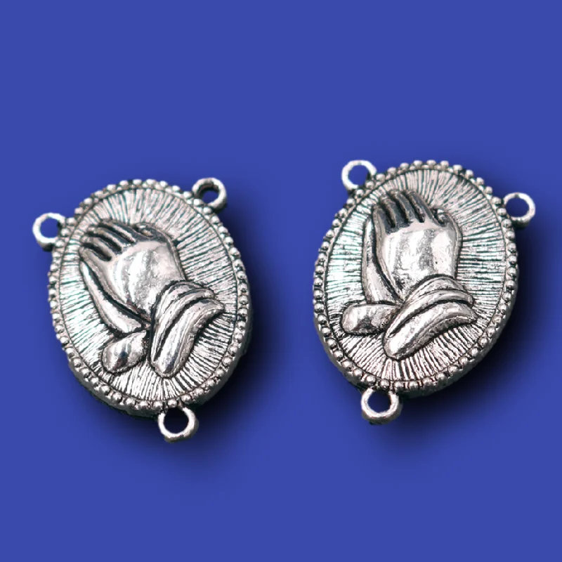 10pcs Silver Plated Catholic Hands Crossed In Prayer Devout Gesture Three Hole Connectors DIY Charm Rosary Jewelry Crafts Making