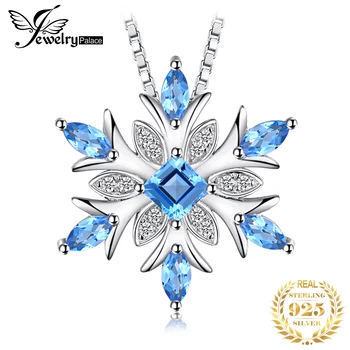 JewelryPalace Snowflake Natural Blue Topaz 925 Sterling Silver Necklace Pendant for Women Gemstone Fine Jewelry Without Chain