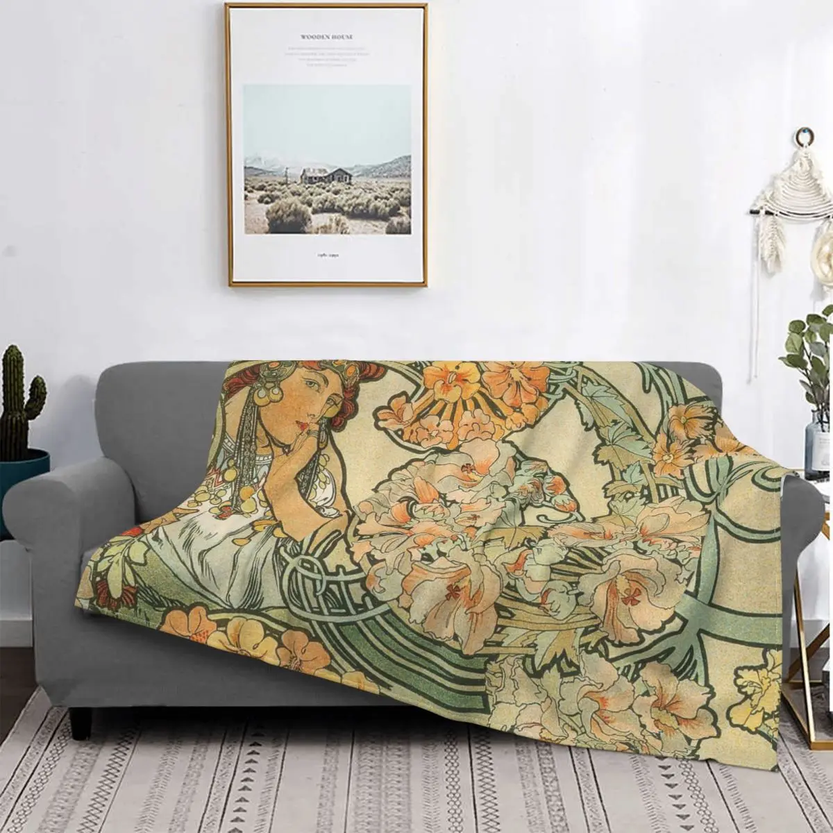 

Vintage Beautiful Women Blanket Alphonse Mucha Wool Funny Soft Throw Blankets for Home Spring Autumn