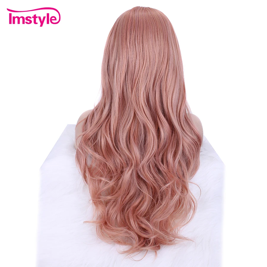 Imstyle Pink Peach Wig Synthetic Lace Front Wig Purple Wigs High Temperature Fiber Hair Wigs For Women Cosplay Daily