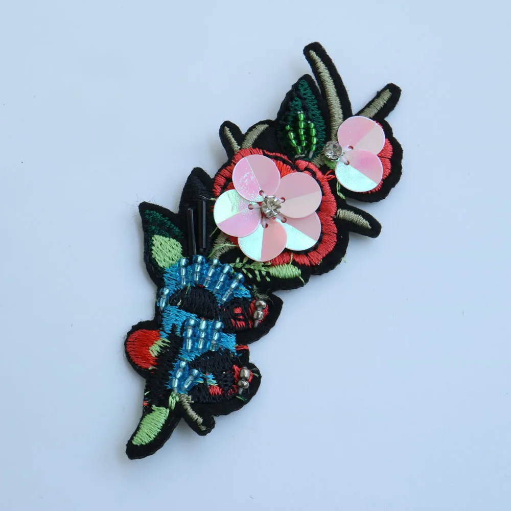 Mode nähen auf Strass perlen Patches für kleidung Blume Vogel stickerei applique Parches Handgemachte pailletten patch – Detail 8