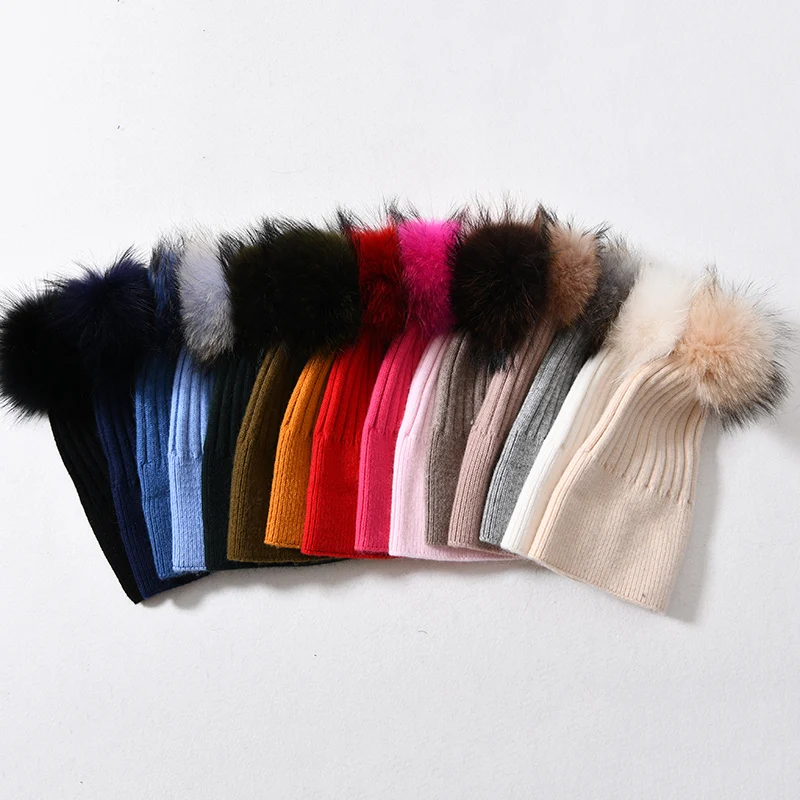 Jxwatcher Child Fur Pom Pom Hat Fashion High Quality Baby Warm Cashmere Knitted Beanie Cap Kids Real Raccoon Fur Ball Winter Hat