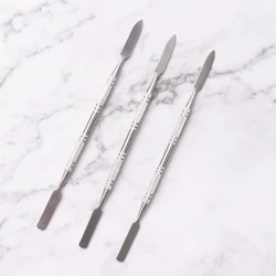 NEUE stil edelstahl Häutchen Pusher Nail art Rühren Polieren Pulver Mischung Spatel Ton Stangen Remover Maniküre Make-Up-Tools