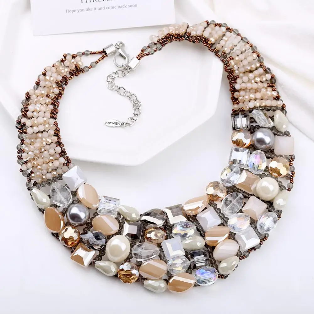 KAYMEN New Bohemian choker Necklace For Women Girls, Handmade Crystals Weaving Statement Necklace Wedding Party Jewelry NK-01656