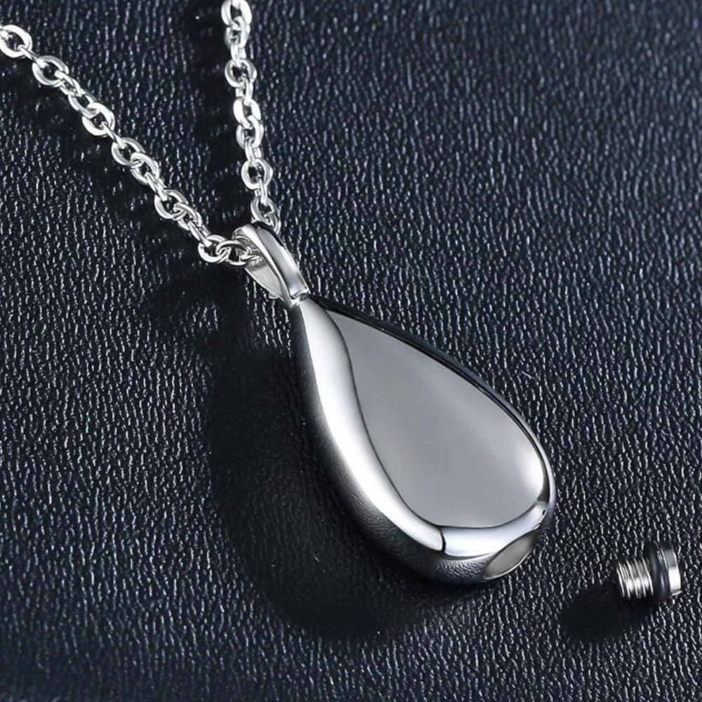 Custom Stainless Steel Teardrop Cremation Keepsake Urn Necklace for Ashes Locket Pendant Memorial Jewelry For Human/Pets