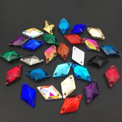 20pcs 11x19mm Rhombus More Colors Sew On Rhinestone Glass Crystal Flatback For Sewing Strass Dress Clothing