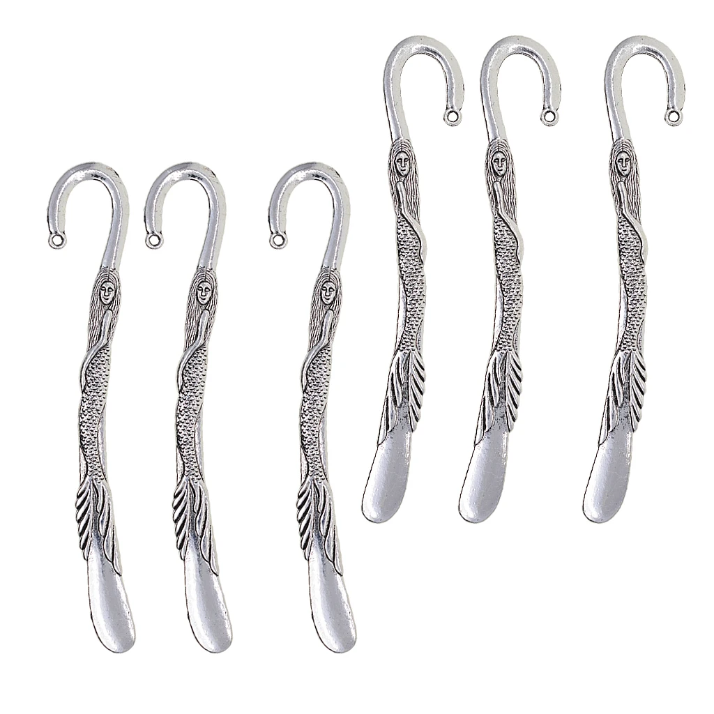 6Pcs 120mm Tibetan Silver Color Fairy Mermaid Alloy Bookmarks With Loop DIY Making