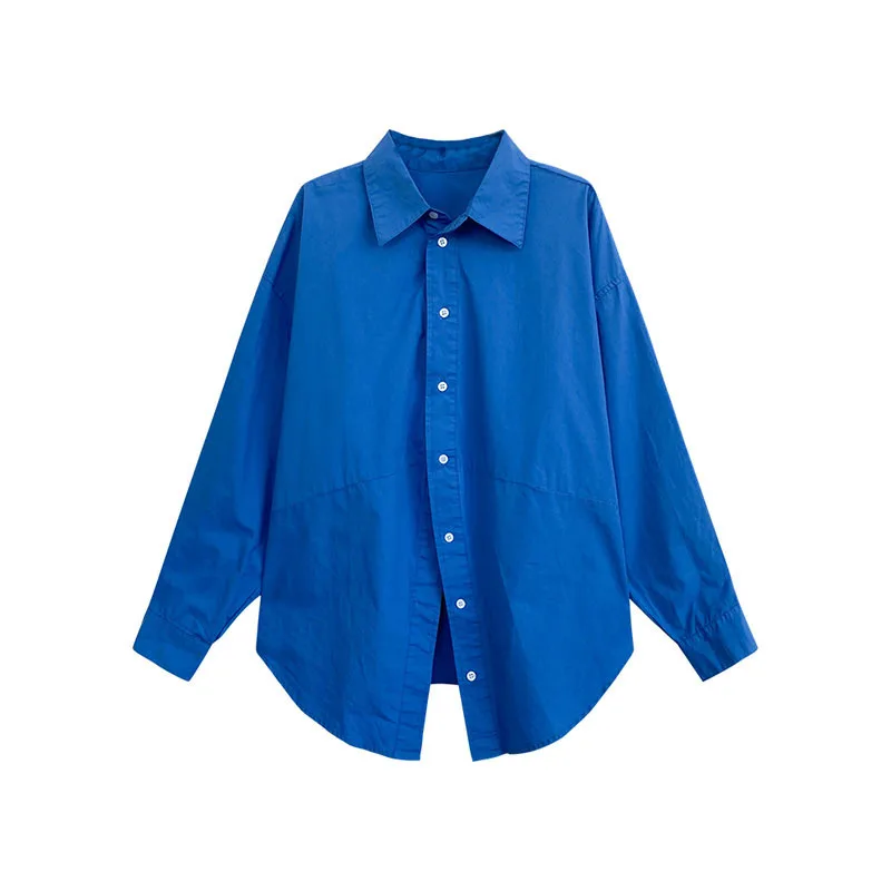 CGC-camisa informal de algodón para mujer, blusas de gran tamaño, de manga larga, con botonadura única, para oficina, Za, Otoño, 2021