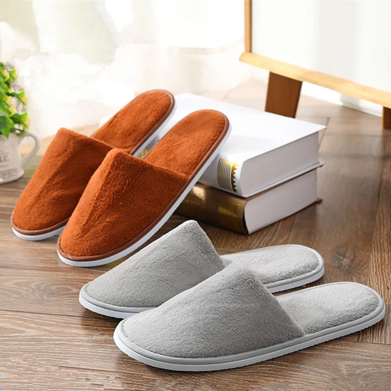 4 Pairs/Lot Mix Colors Coral fleece Men Women Cheap Disposable Hotel Slippers Cotton Slides Home Travel SPA Slipper Hospitality