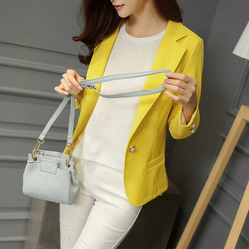 Yellow Black Women Blazer 2022 Spring Autumn Ladies Business Office Suit Jackets Female Single Button Blazers Tops Coat S-XXL