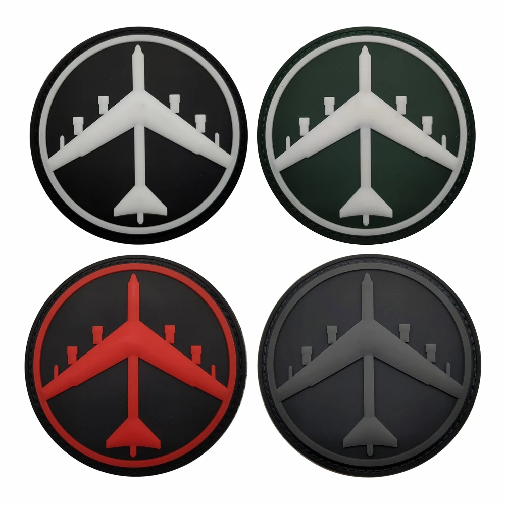 

Bomber Aircraft PVC Patches Armband Badge Sticker Applique Embellishment Glow In Dark Plane Rubber Patches with Hook and Loop
