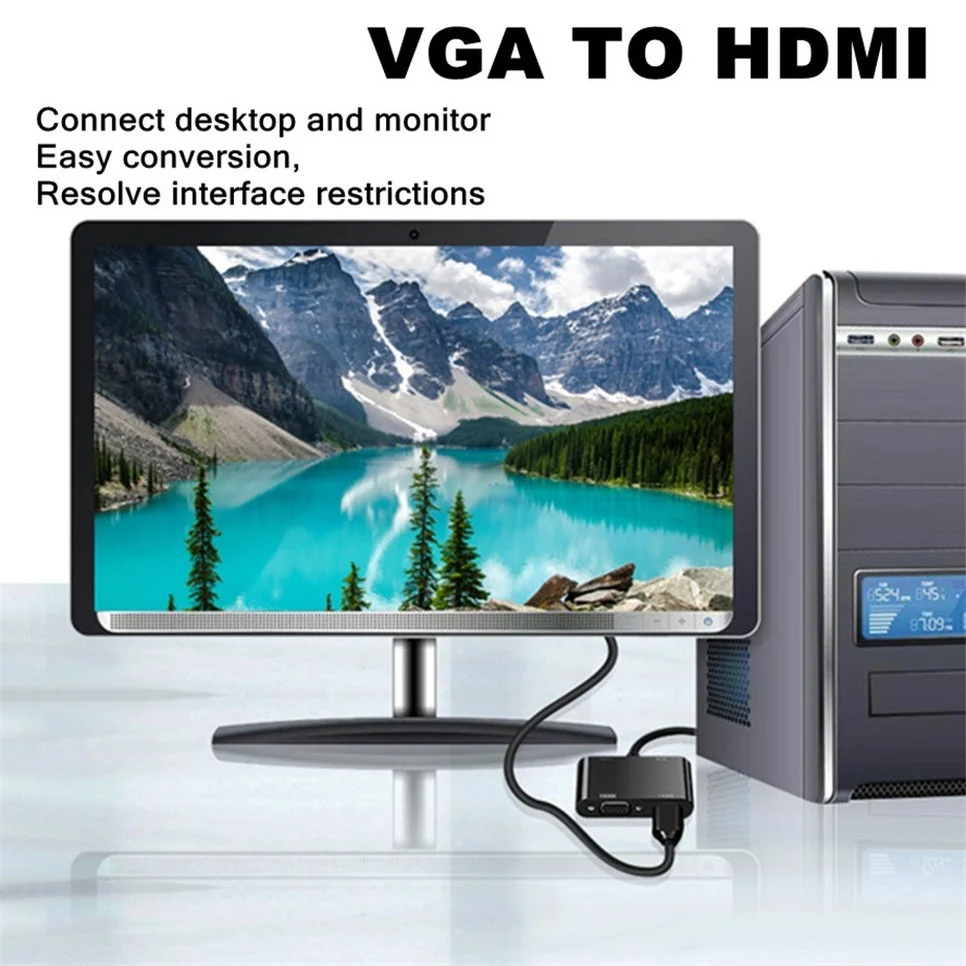 BGGQGG HD VGA to HDMI VGA adapter, VGA splitter 1 in 2 output for computers desktops laptops computers monitors projectors