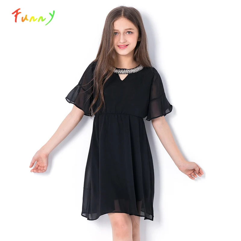 

Детская одежда с рукавами-воланами для девочек шифоновые платья для девочек, одежда для девочек на возраст 8, 10, 12, 14 лет вечерние платье для маленьких девочек; Сезон лето; Для подростков; Vestidos