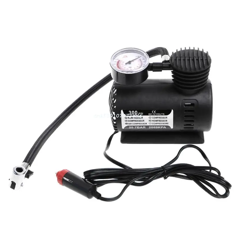 300 12V Car Portable Mini Air Compressor Electric Tire Inflator Gauge Dropship