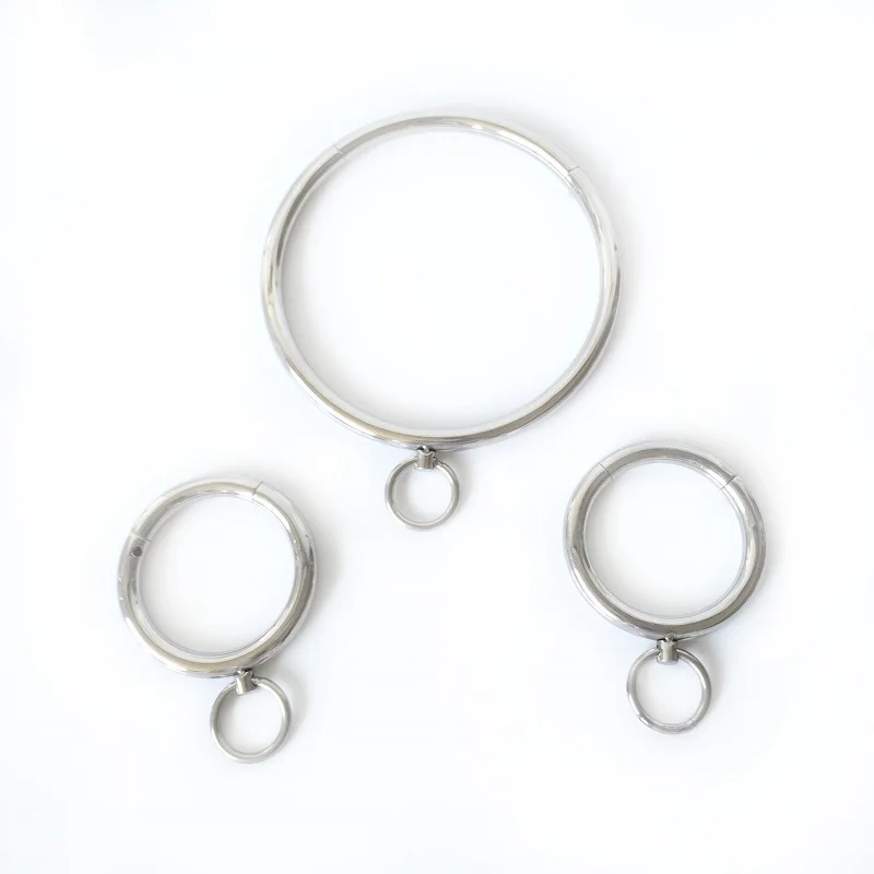 Stainless steel Neck Collar handcuff ankle pull ring Adult Slave Role Play metal For male restraint bondage Sex toy