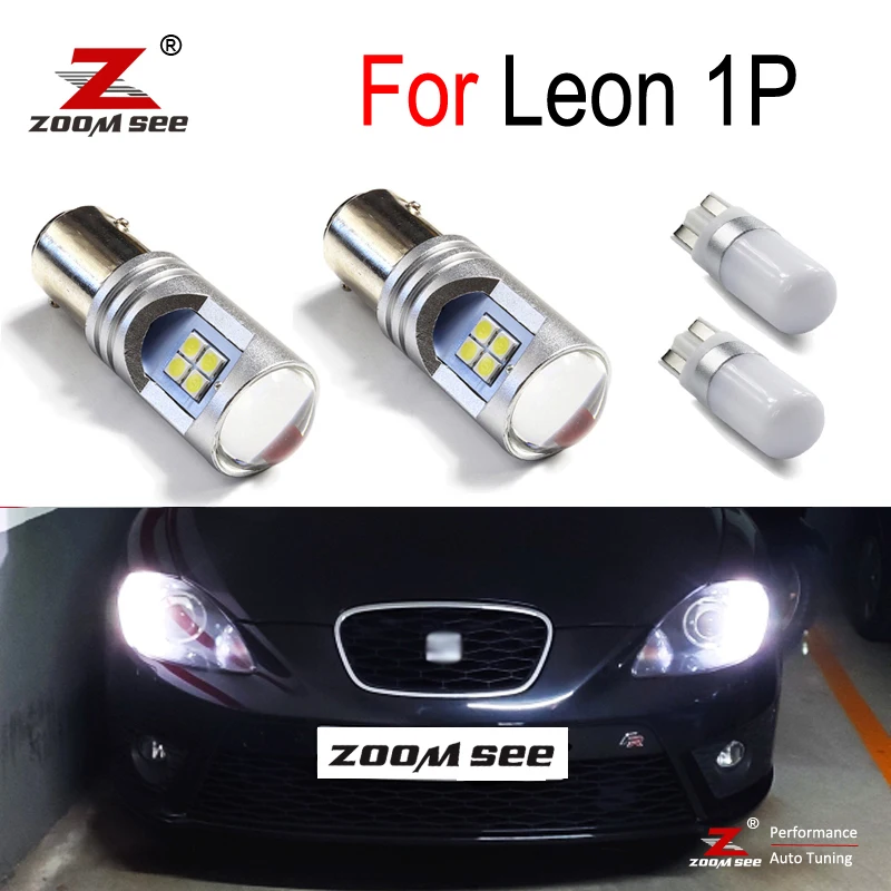 4pcs Canbus White LED Parking Position Side bulb + Day driving Daytime Running light DRL for Seat Leon 2 MK2 1P 1P1 (05-12)