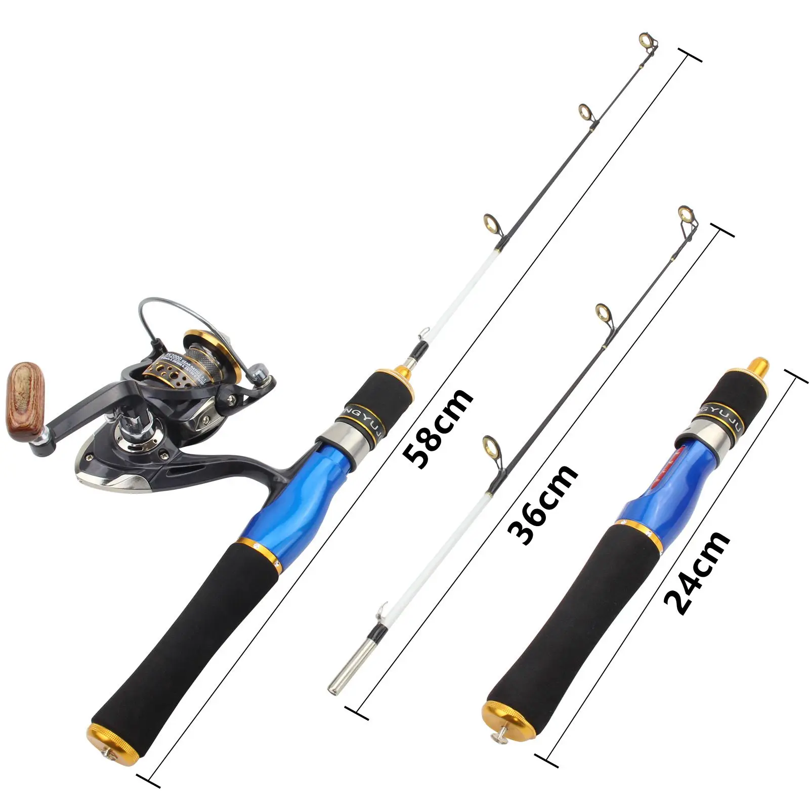 58cm Winter fishing Rod Reel Combos carbon Spinning Ice fishing rod and reel set Ultra short and portable Fishing rod on boat