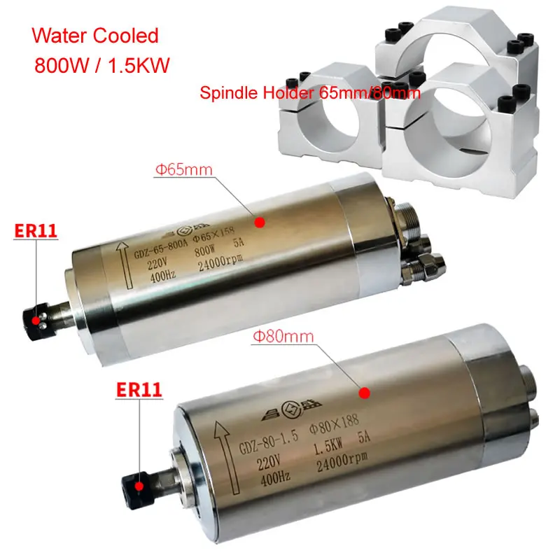 Silnik wrzeciona CNC 800W 1.5KW 220V wodoodporna maszyna do grawerowania wody Z osi wału 65mm 80mm zacisk wrzeciona uchwyt uchwyt
