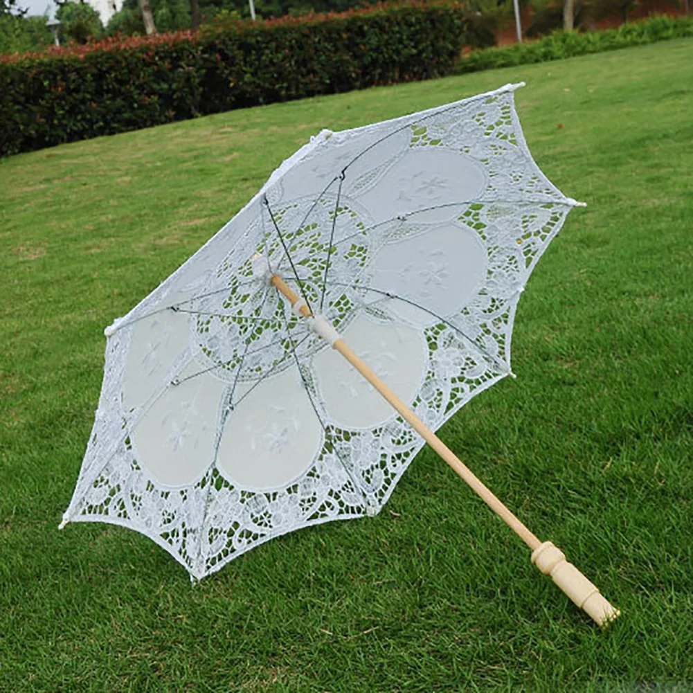 Sun Umbrella Cotton Embroidery Bridal Umbrella White Ivory Battenburg Lace Parasol Umbrella Decorative Umbrella for Wedding