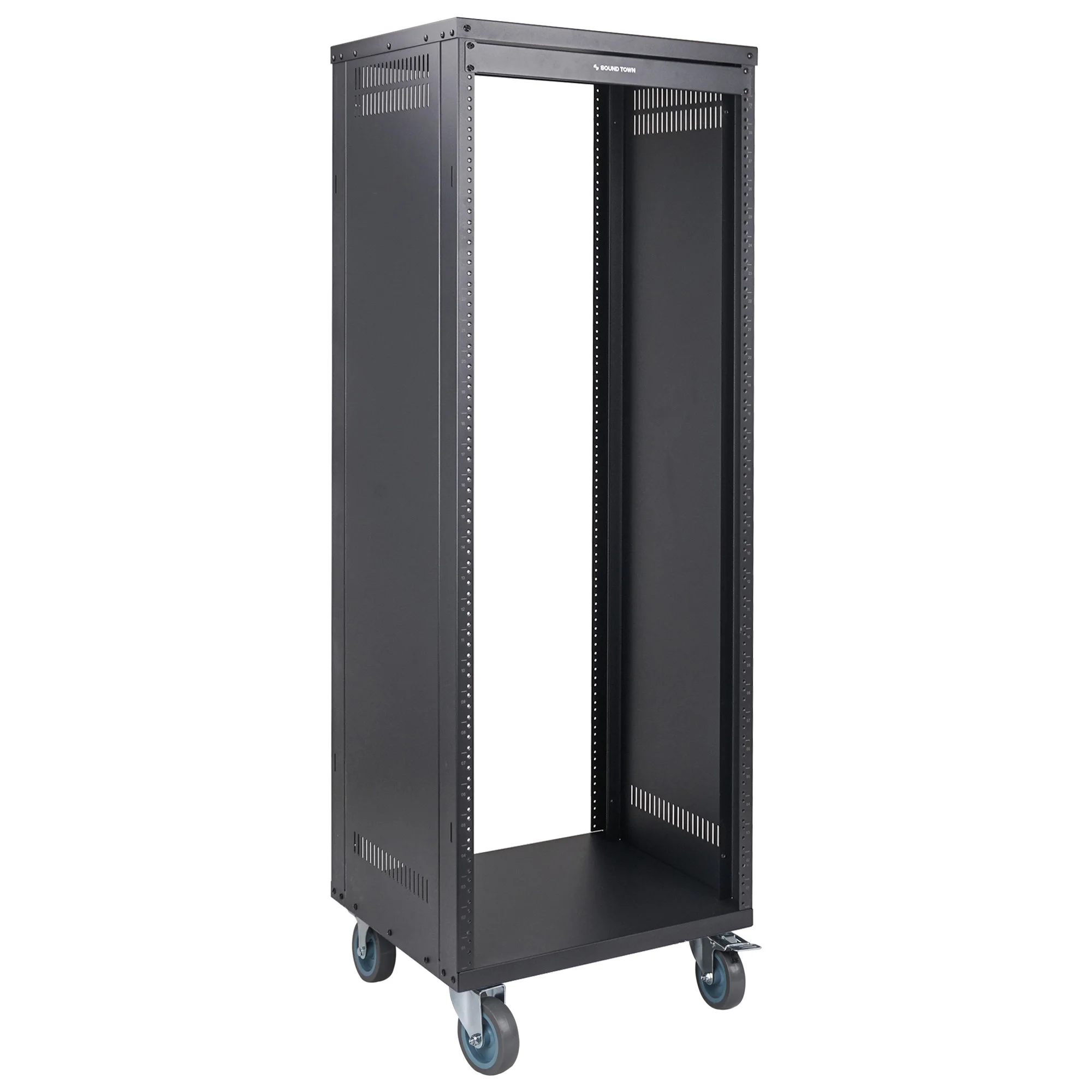 Sound Town 30U Universal Steel Rack, w/Locking Casters, Vented Side Panels for Audio Video, Network Equipment (STRK-M30U）