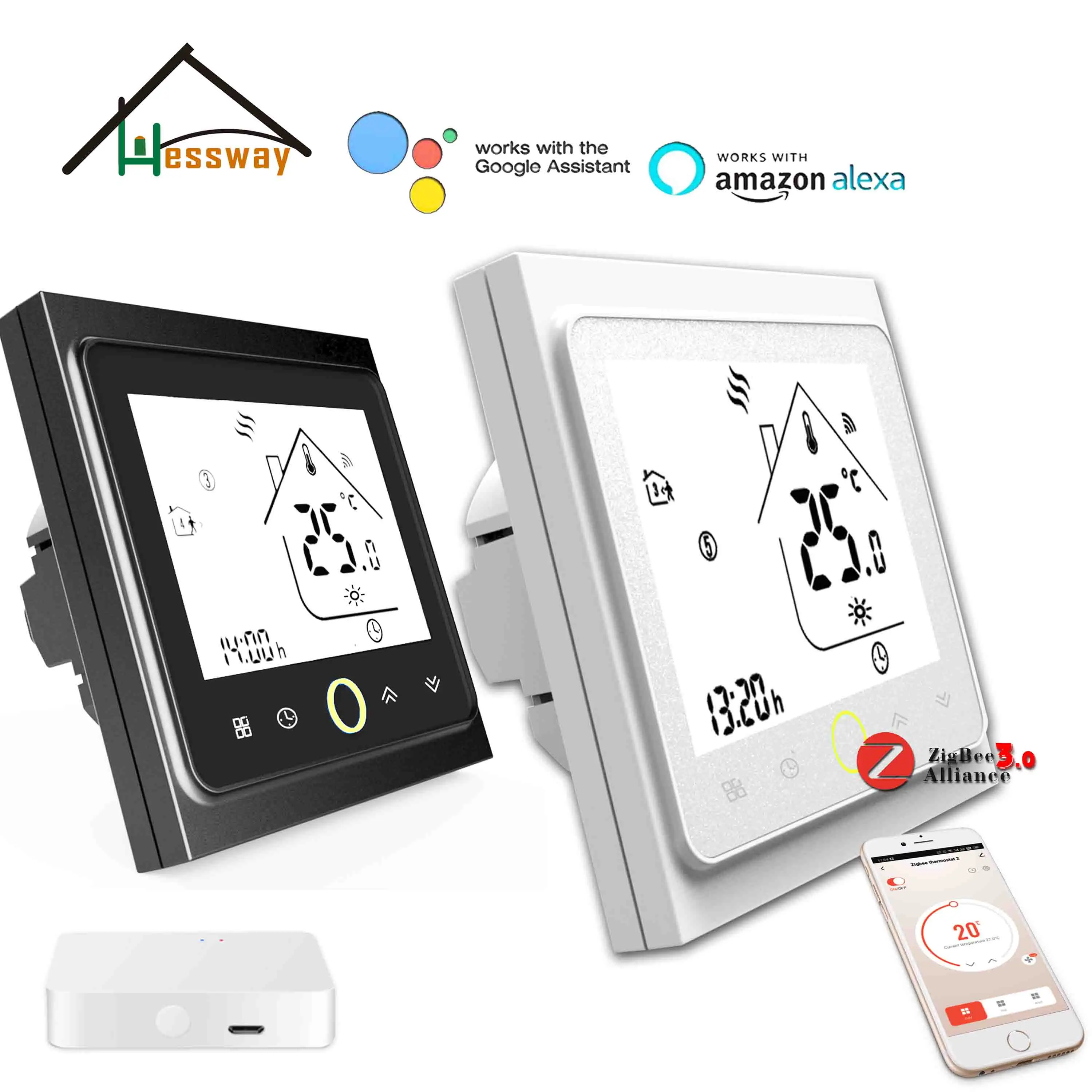 HESSWAY Thermostat Programmable Temperature Controller WIFI for Water/Electric Floor Heating Water/Gas Boiler By ZigBee Gateway