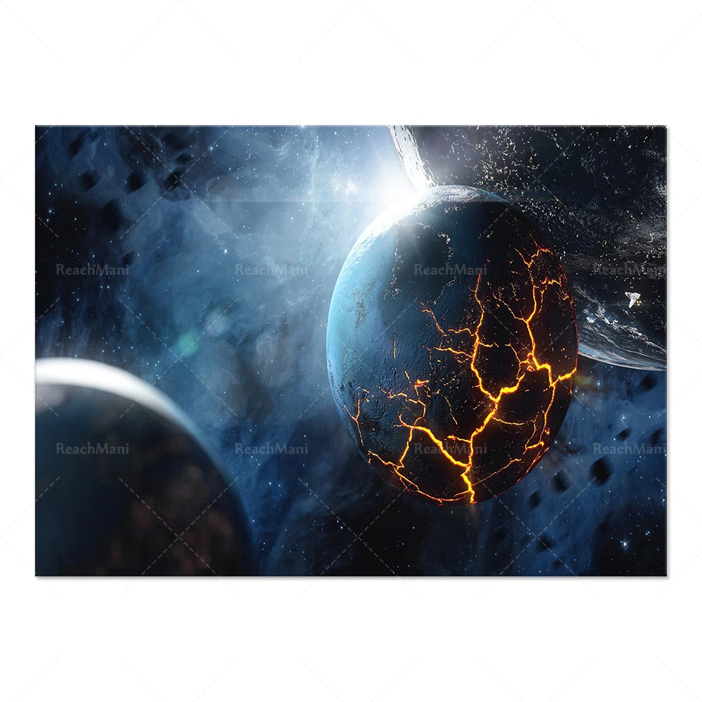 Nebula canvas, space galaxy prints, blue gold galaxy, galaxy planets/deep space view canvas/best gift decoration poster