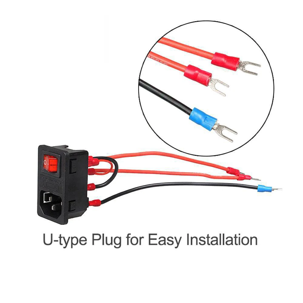 3D Printer Parts 10A 250v Power switch C Power Outlet with Red Triple Rocker Switch Fused Module Plug For 3d Printer