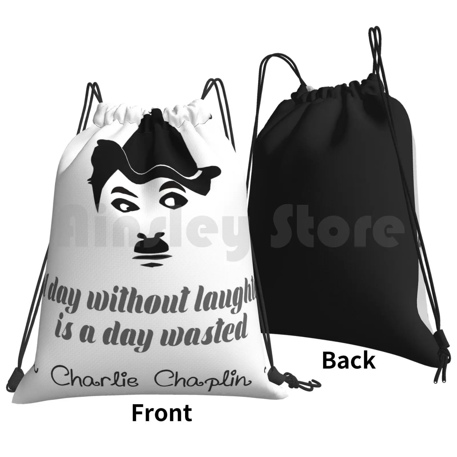 A Day Without Laughter Backpack Drawstring Bag Riding Climbing Gym Bag Chaplin Actor Silent Movies Quotes Comedy Comedian