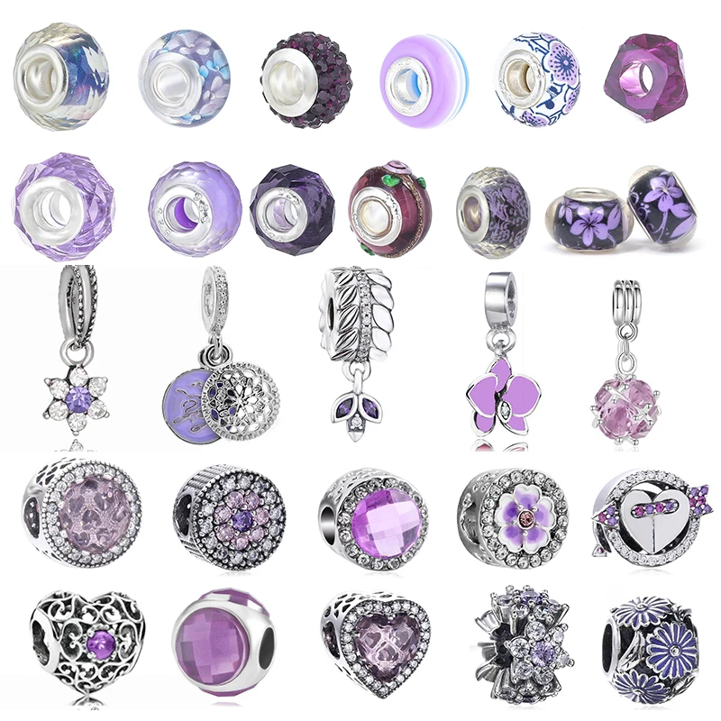 2Pcs/Lot Purple Murano Glass Beads Charms Pendant fit Original Brand Bracelets Necklaces for Women Jewelry Making Accessories