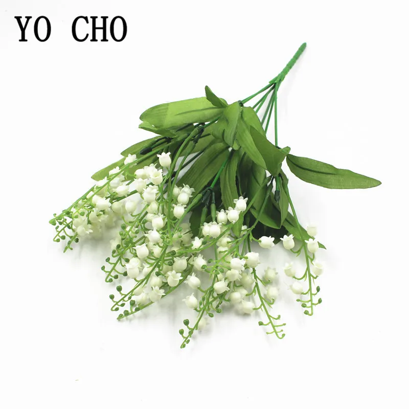 7 Branch Artificial Lily Valley Bunch Plastic White Lily Flowers Table Home Garden Bridal Fake Flowers Bouquet Home Fall Decor