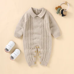 Baby Romper Cotton Knitted Playsuit Newborn Boys Girls Jumpsuit Fashion Turn-down Collar Infant Kids Clothing Long Sleeve Autumn