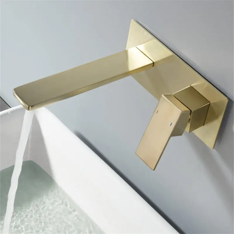 

Brushed Gold Bathroom Basin Faucets Hot & Cold Sink Mixer Taps Brass Crane Vessel In-Wall Mounted Single Handle Chrome/Black