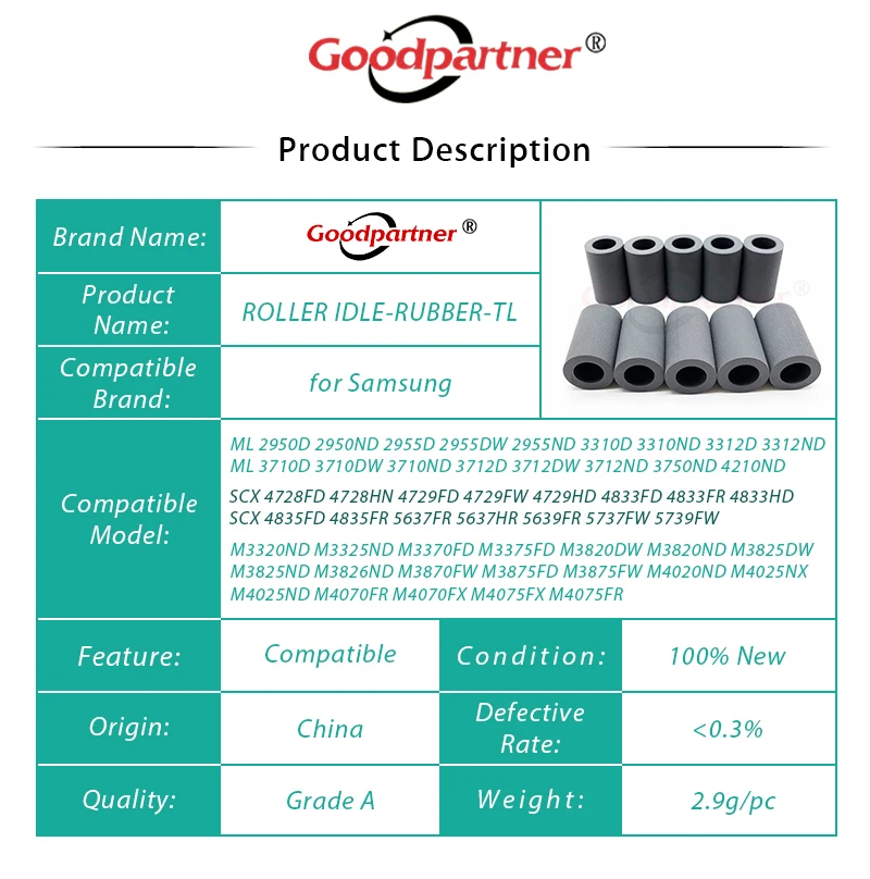 50X JC73-00328A neumático de rodillo de separación para Samsung ML 3310 3312 3710 3712 3750 4510 5010 5015 5510 5515 6515 SCX 4833 4835 5635