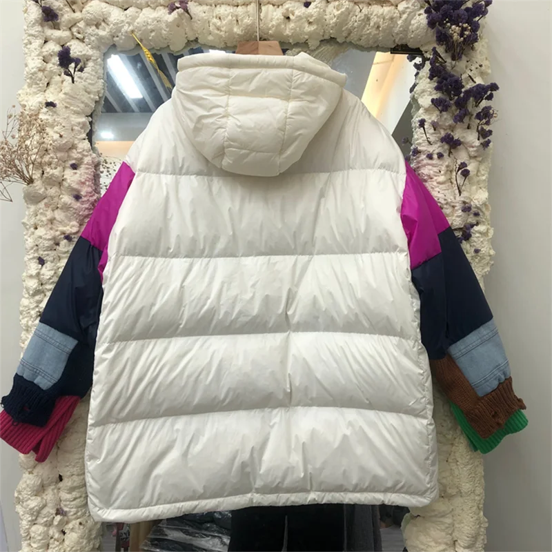 Color-blocking Hedging Ultra Light 90% White Duck Down Jackets Women Winter New Loose Warm Down Outwear Female Patchwork Coats