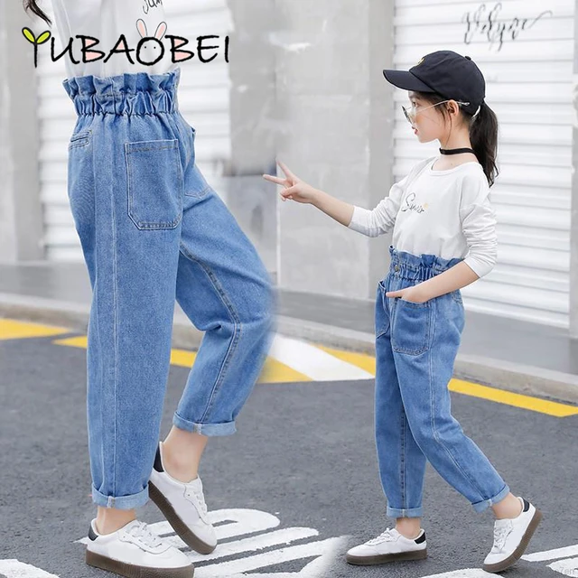 Ete Adolescent Filles Jeans Bleu Taille Haute Mince Pantalon En Denim Pour Filles Enfants Pantalons Casual Enfants Vetements Pour 10 12 14 Ans Jeans AliExpress