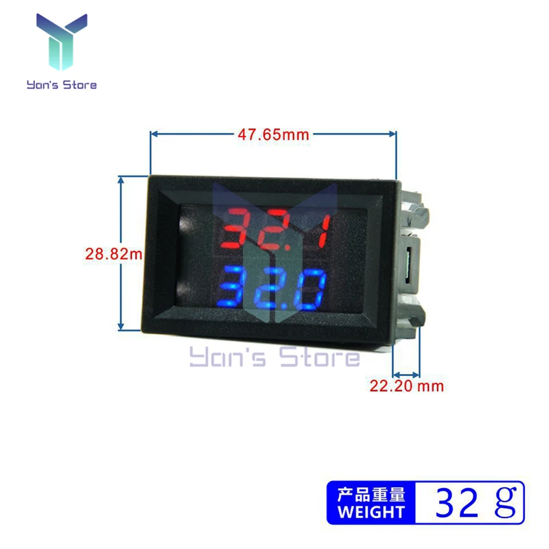 DC 4-28V LED Double Display Digital Thermometer On Board Thermometer NTC Metal Waterproof Probe Temperature Sensor High Accuracy