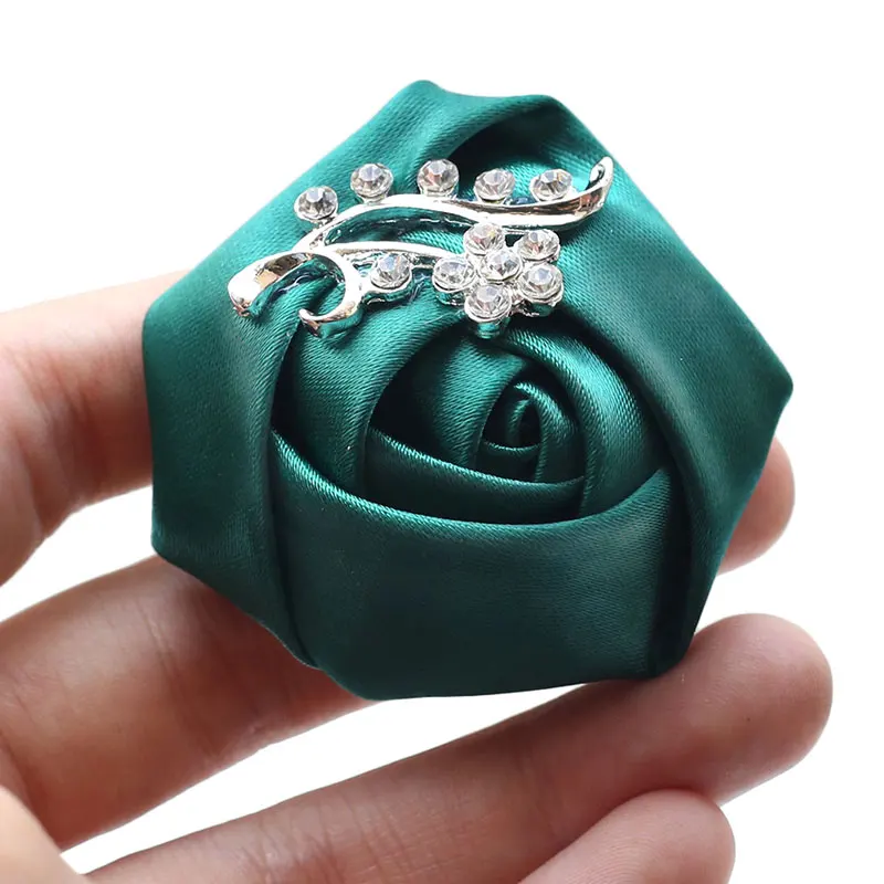 

WifeLai-A Cheap Crystal Brooch Wedding Bouquet Decor Boutonniere Satin Rose Groom Corsage Brooch Flower Pin X1107